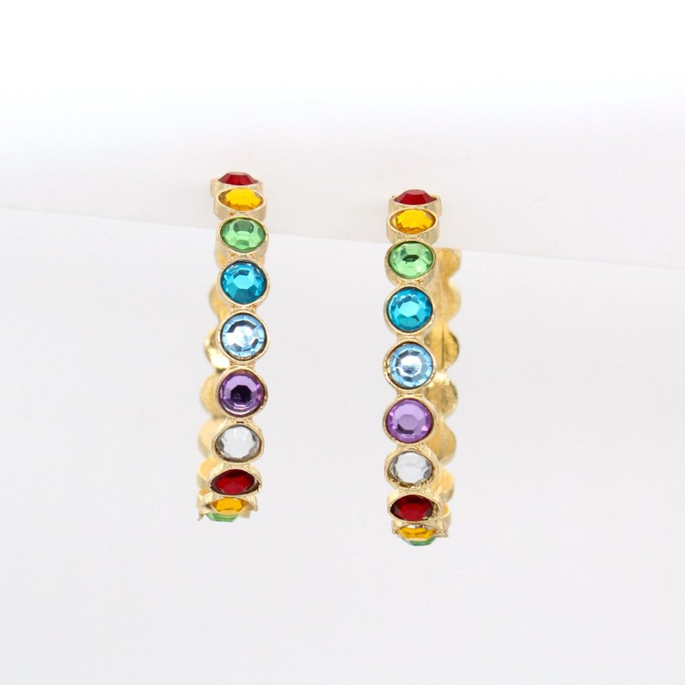 Ellen Tracy Multicolor Faux Rhinestone Gold-tone Open Hoop Earrings